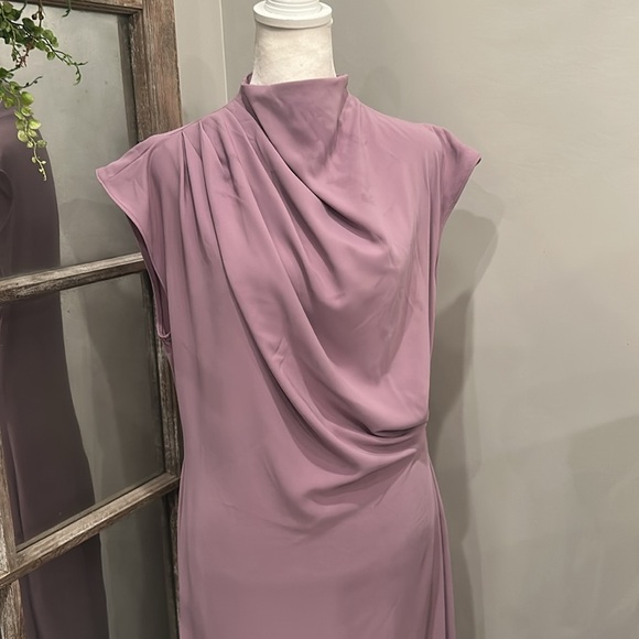 ASOS DESIGN high neck sleeveless midi dress with draped neck in grape US 8 - Picture 2 of 6